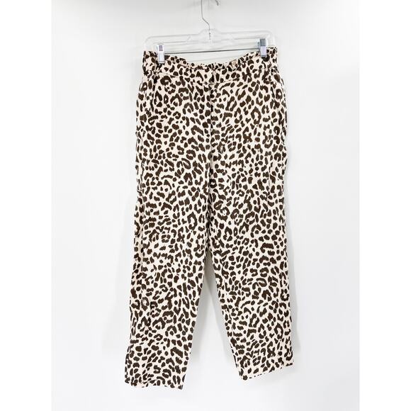J. Crew Linen Blend Leopard Animal Print Ruffled Paperbag Waist Crop Pants Sz 8 - Picture 2 of 7